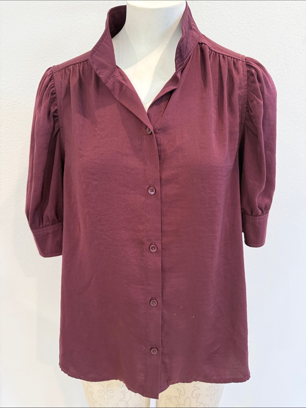 Dkny Plum Button-Front Puff Sleeve Shirt Sz M
